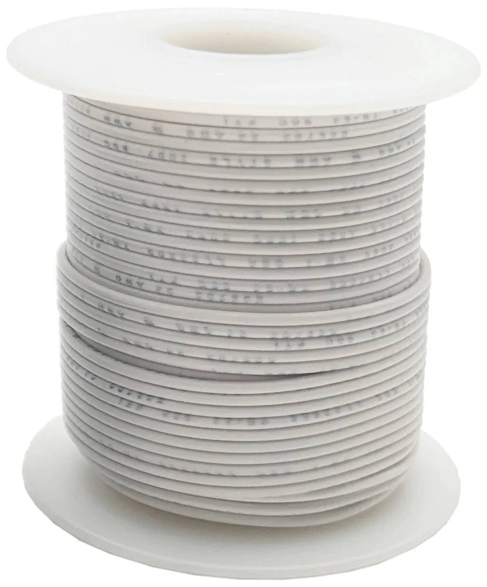 100 Feet White 24 Gauge Solid Hook-Up Wire, Tinned Copper, PVC Insulation (Shade May Vary), 300 Volts