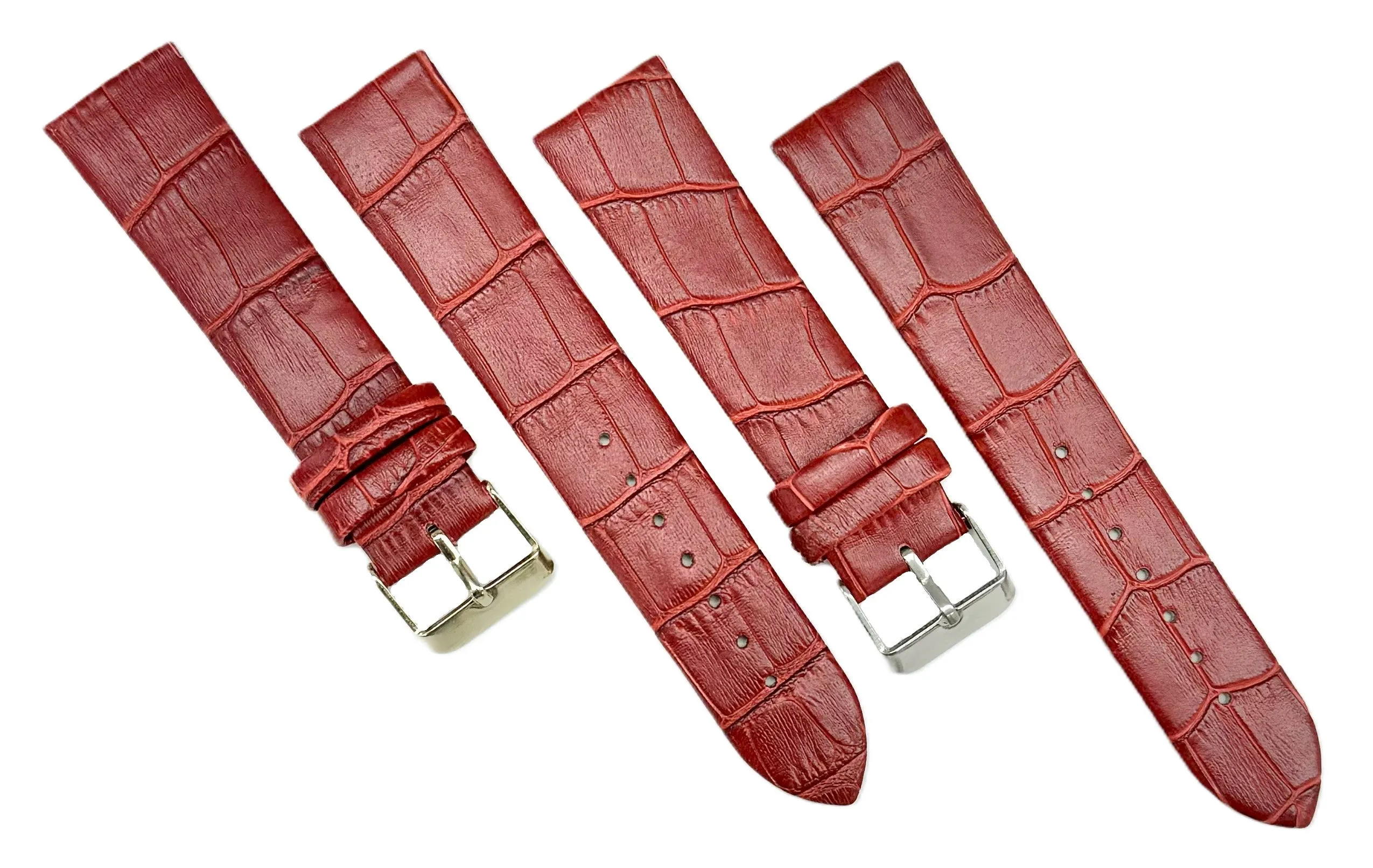 (12-24) mm Italian Genuine Leather, Maroon Alligator Grain, Flat Watch Band with Unstitched