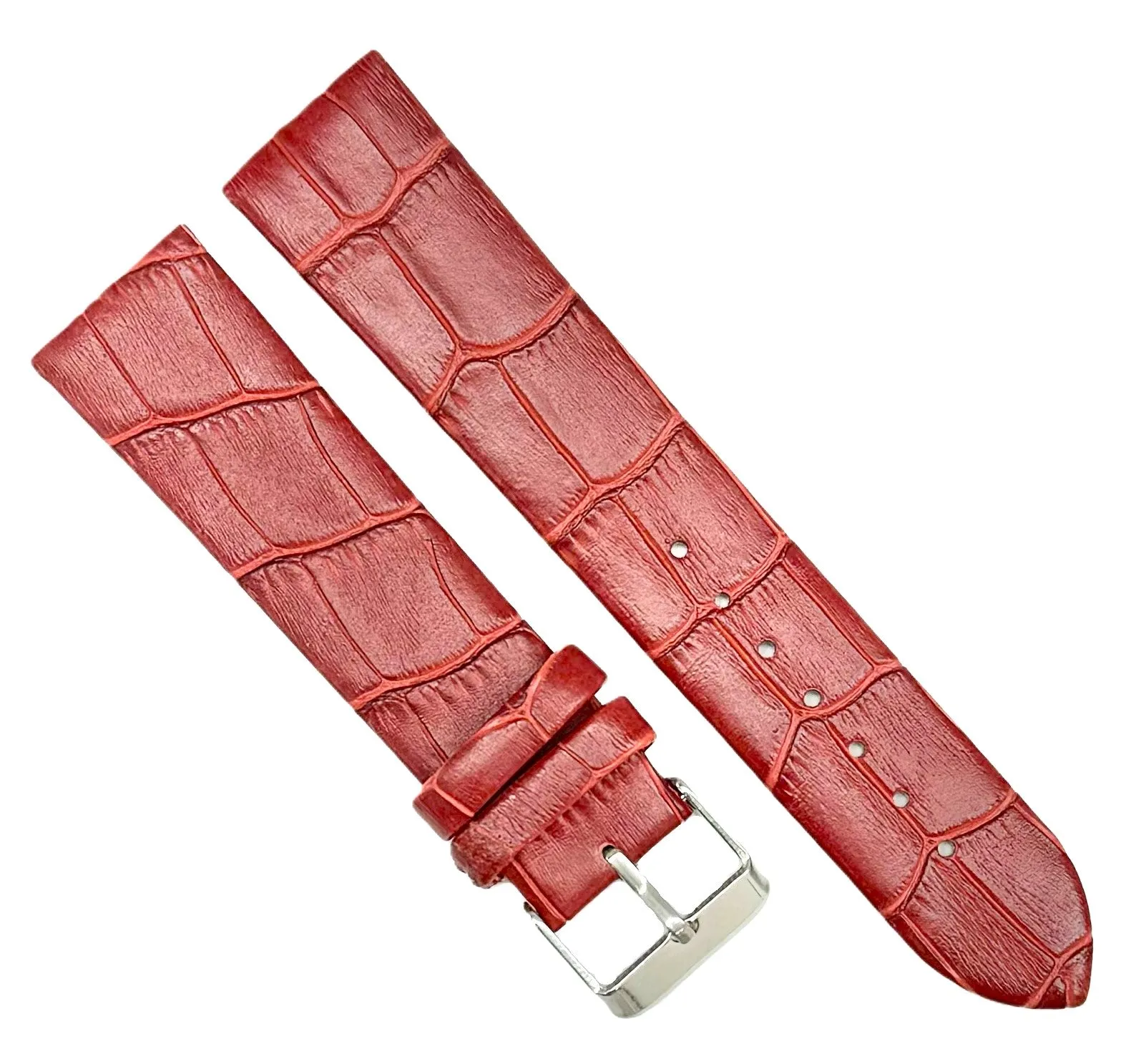 (12-24) mm Italian Genuine Leather, Maroon Alligator Grain, Flat Watch Band with Unstitched