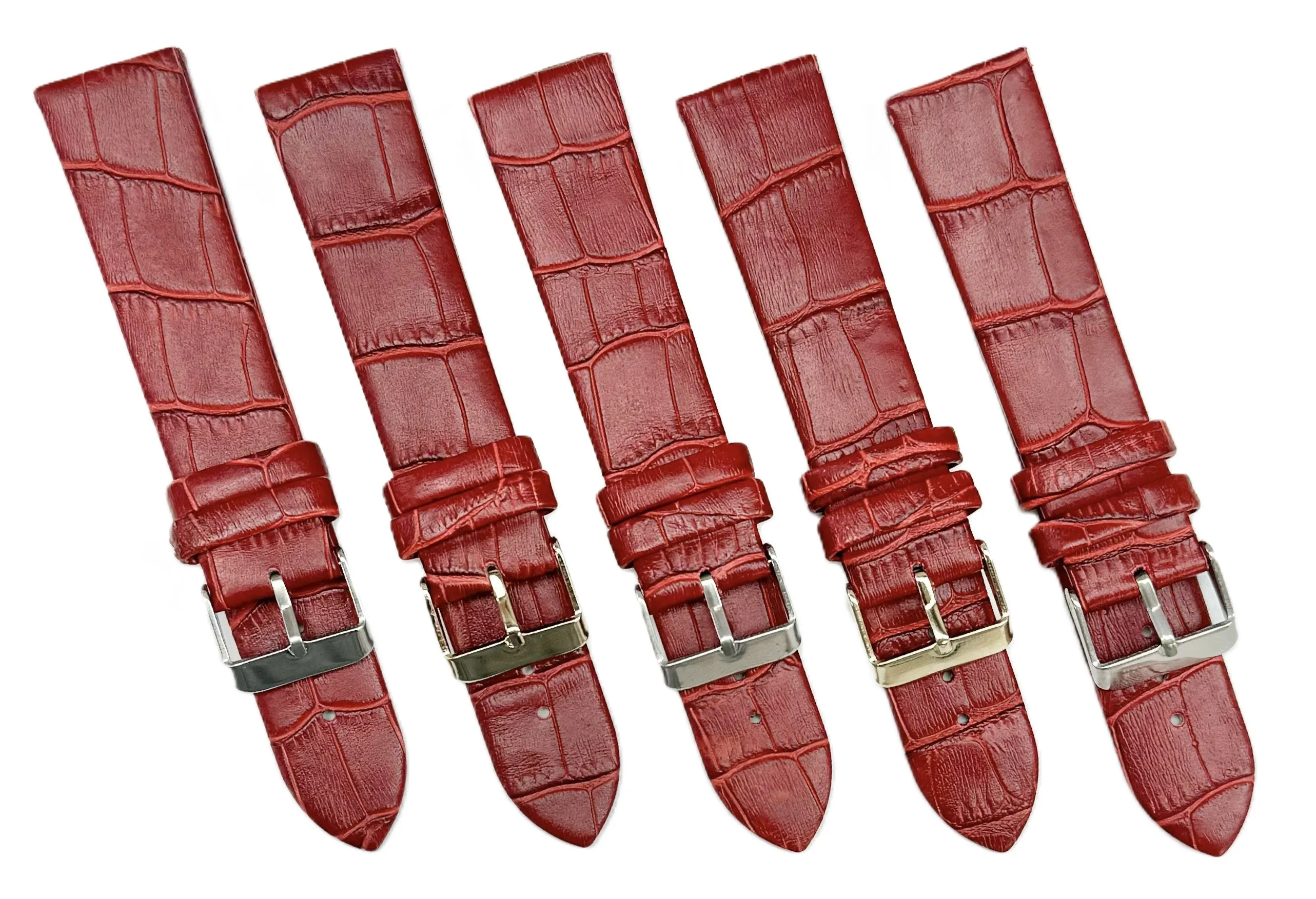 (12-24) mm Italian Genuine Leather, Maroon Alligator Grain, Flat Watch Band with Unstitched