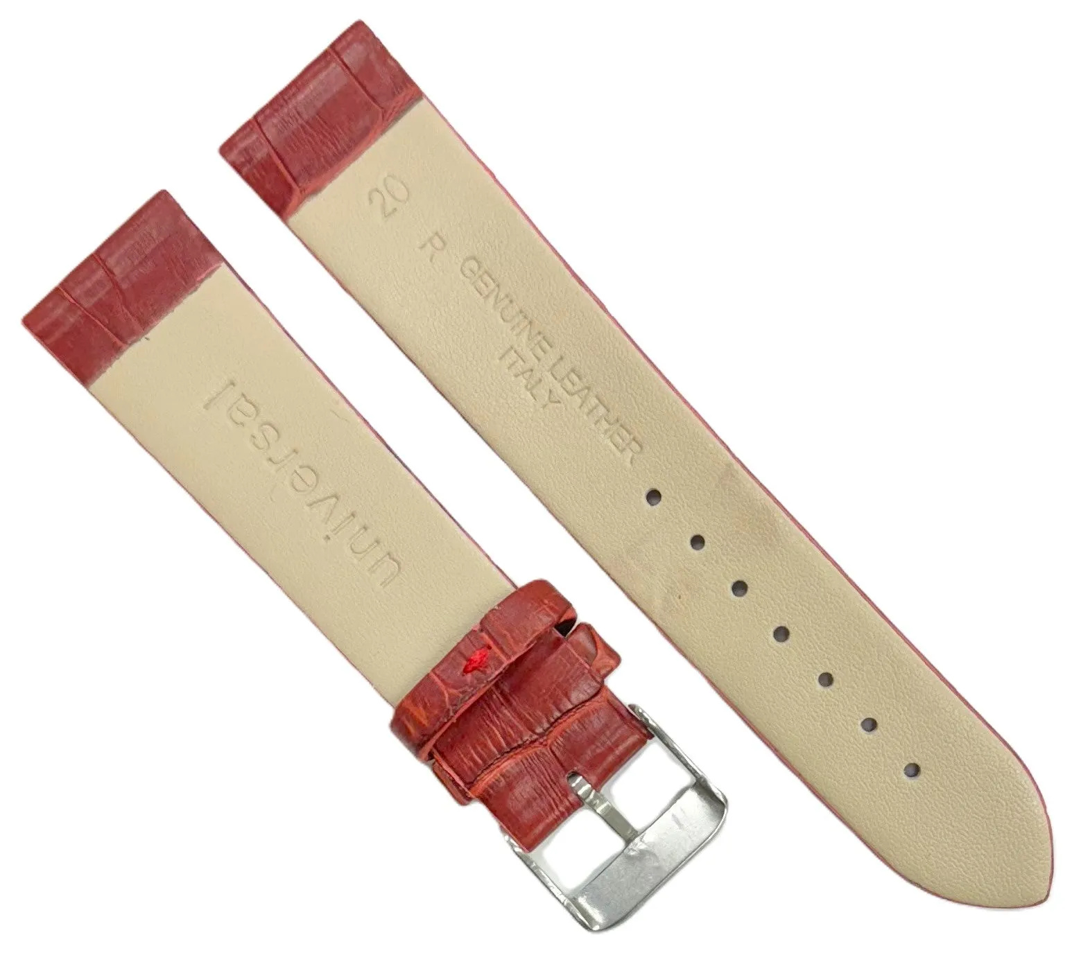 (12-24) mm Italian Genuine Leather, Maroon Alligator Grain, Flat Watch Band with Unstitched