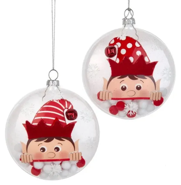 4" Glass Elf with Pom Poms Ornament