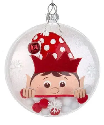 4" Glass Elf with Pom Poms Ornament