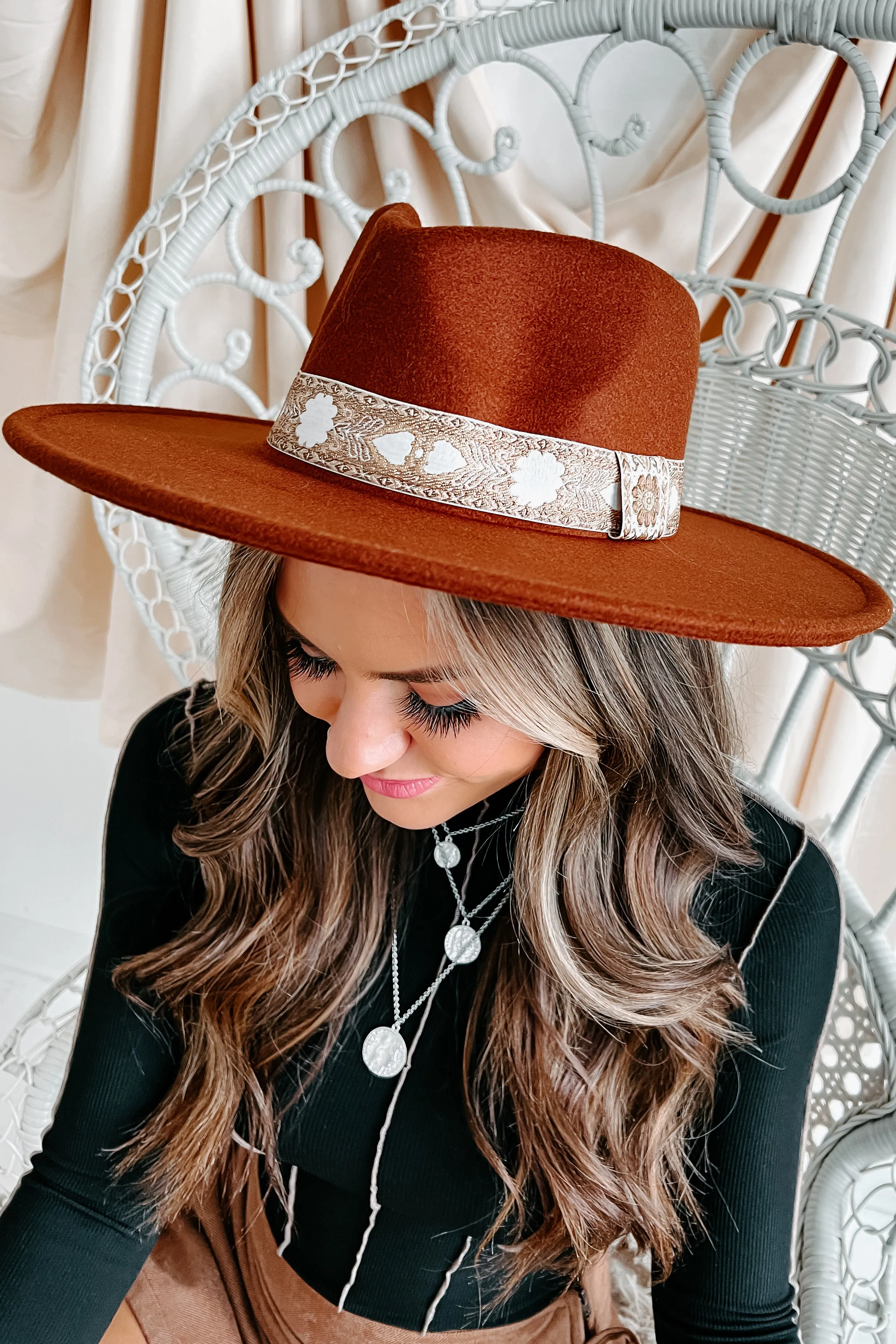 Acoustic Sunrise Embroidered Band Wide Brim Hat (Sienna Rust)