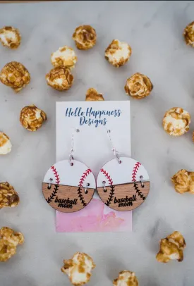 Acrylic & Wood Baseball Mom Circle Duo Dangles