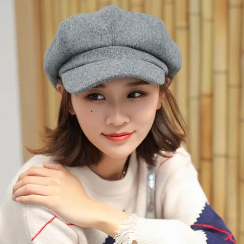 Adjustable Winter Beret for Women Solid Plain Octagonal Newsboy Cap