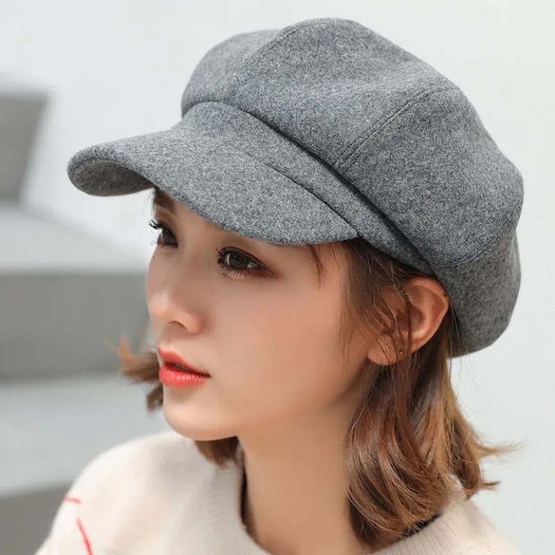 Adjustable Winter Beret for Women Solid Plain Octagonal Newsboy Cap