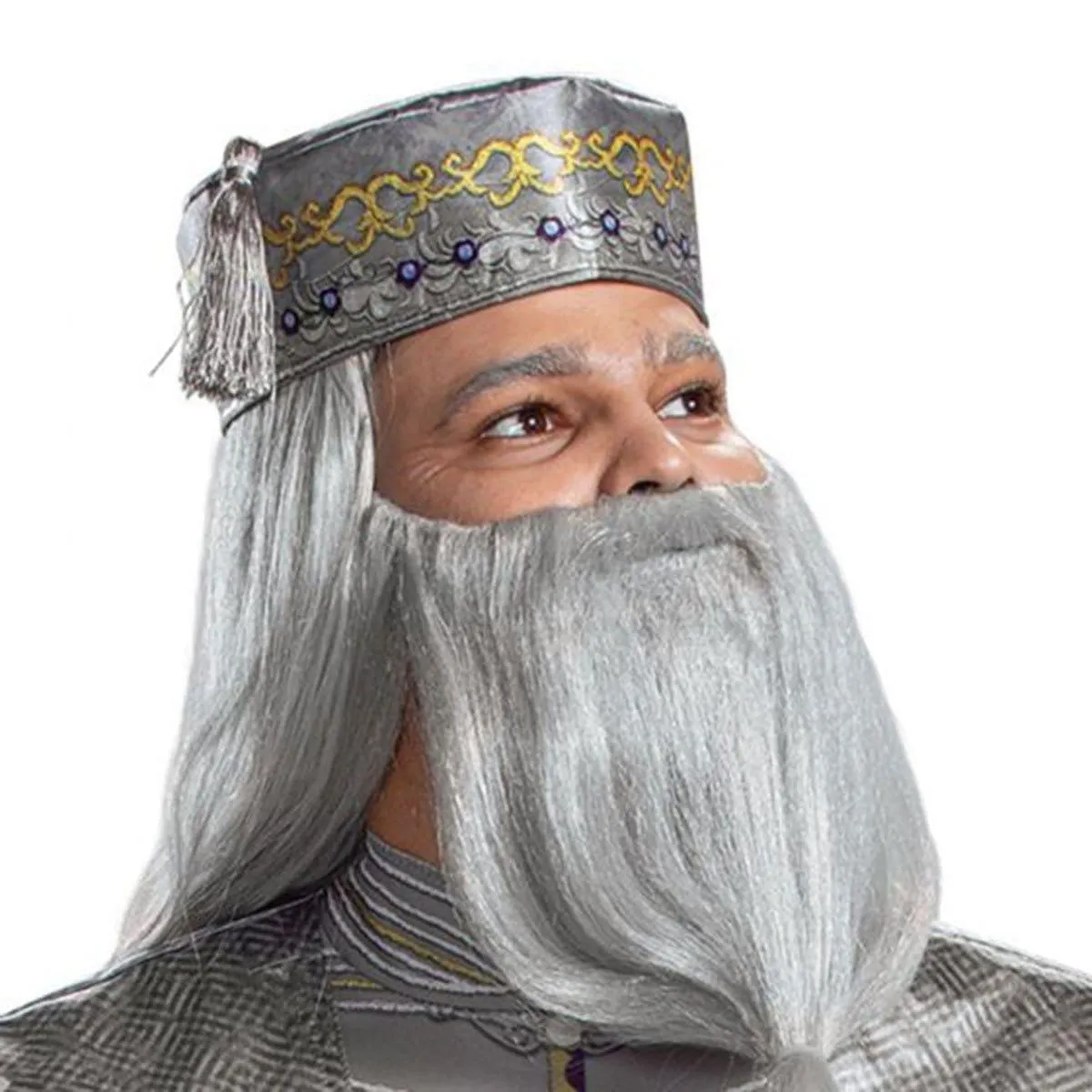 Albus Dumbledore Deluxe Costume for Adults, Harry Potter, Grey Printed Robe with Detachable Collar and Hat with Tassel