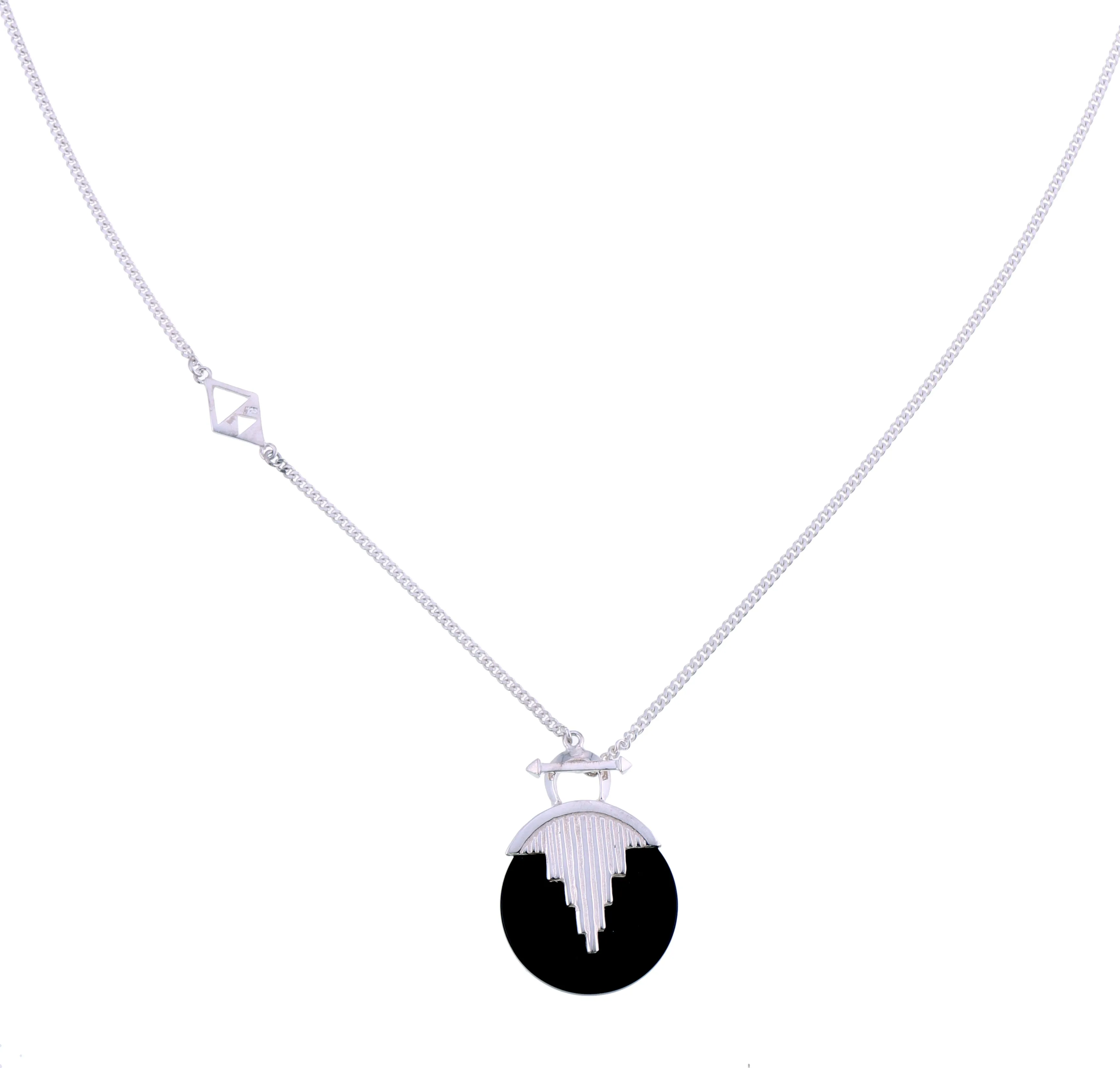 AURORA PENDULUM NECKLACE BLACK ONYX - LONG - SILVER