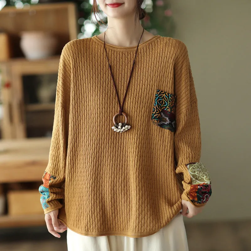 Babakud Women Autumn Retro Cotton Knitted Casual Sweater