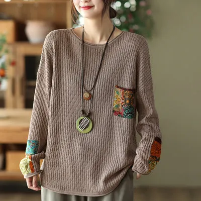 Babakud Women Autumn Retro Cotton Knitted Casual Sweater