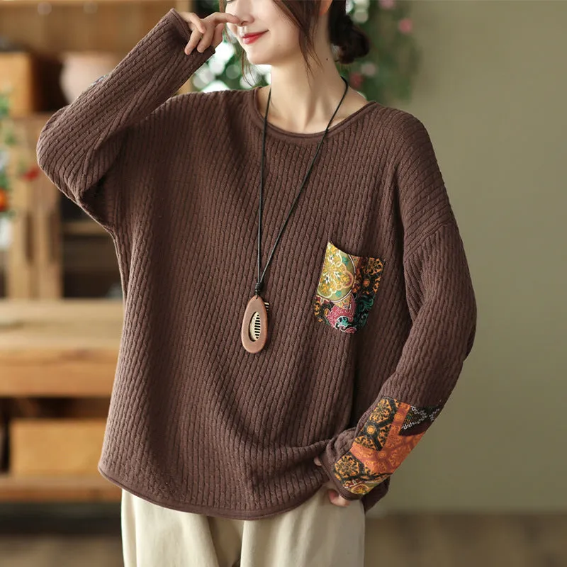 Babakud Women Autumn Retro Cotton Knitted Casual Sweater