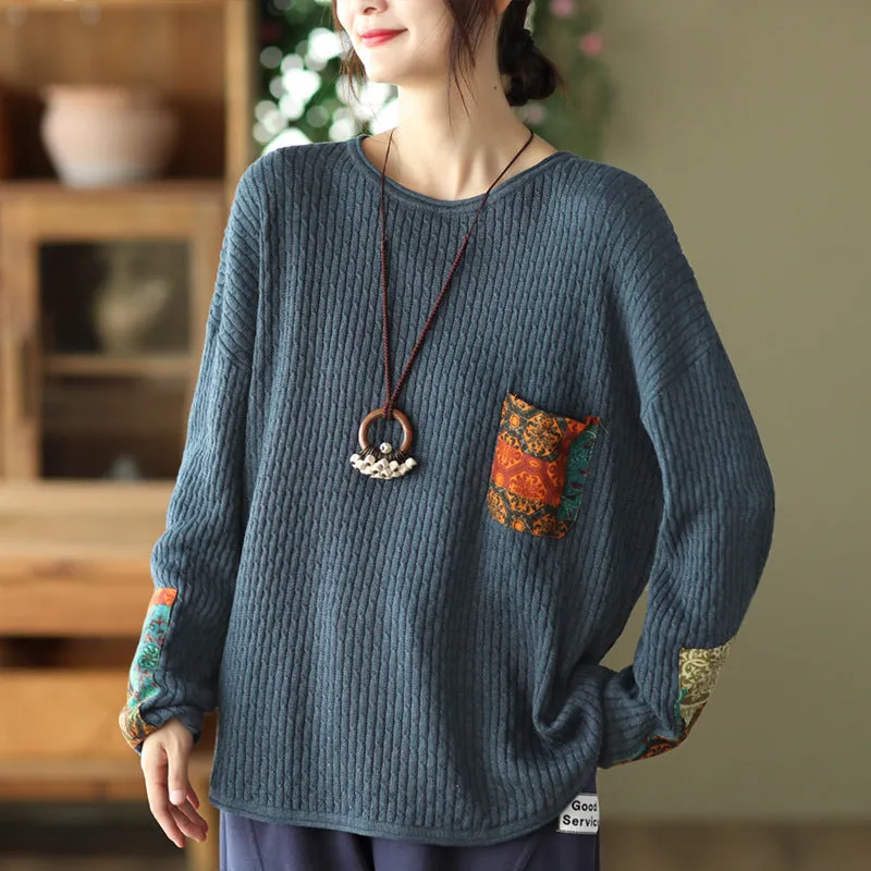 Babakud Women Autumn Retro Cotton Knitted Casual Sweater