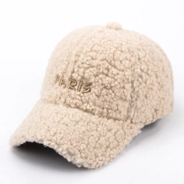 Baseball Cap For Women Paris Letter Hip Hop Cap Faux Mohair Velvet Hat