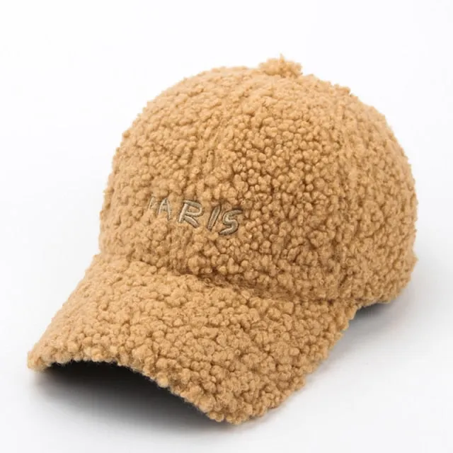 Baseball Cap For Women Paris Letter Hip Hop Cap Faux Mohair Velvet Hat