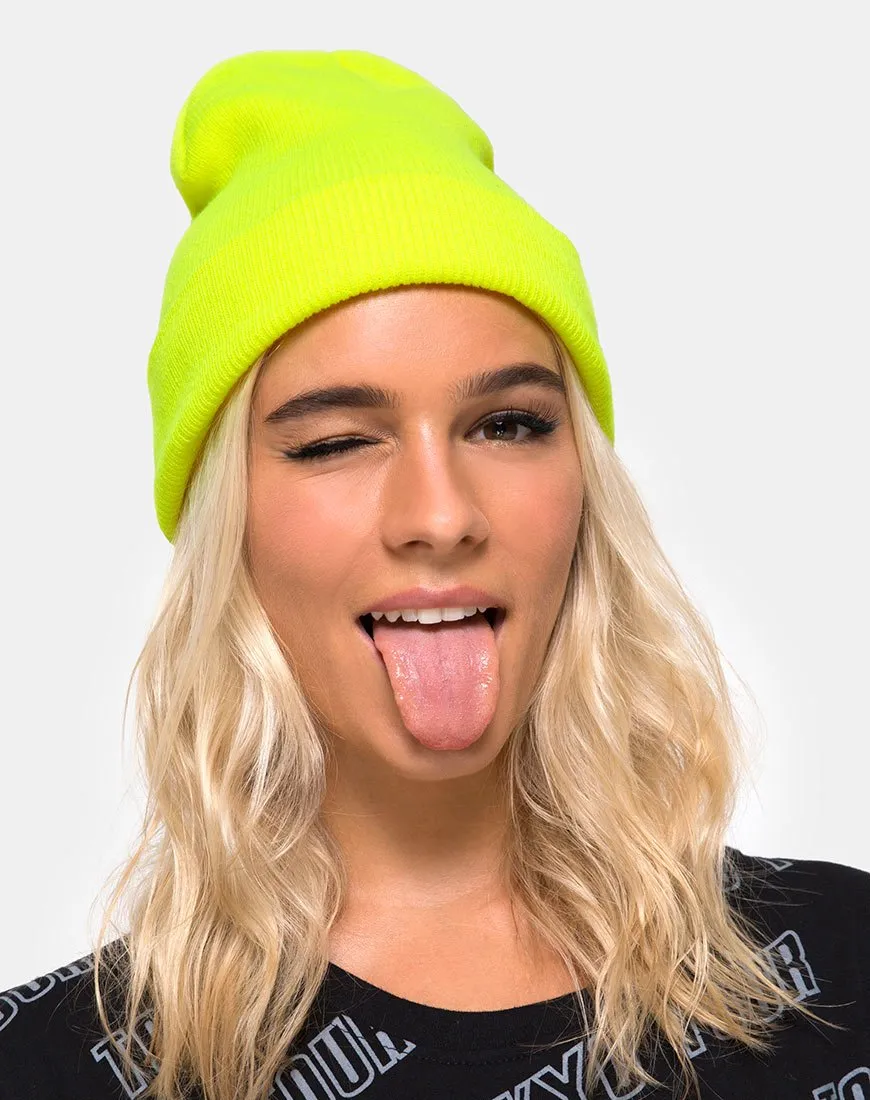 Beanie Hat in Highlighter Yellow