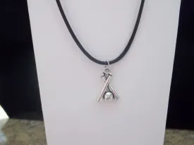 Black Leather Silver Baseball Bat Necklace (N404)