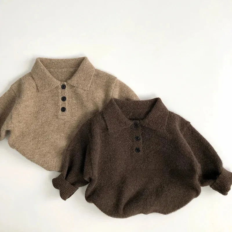 Boys Wool Button Up Polo Jumper