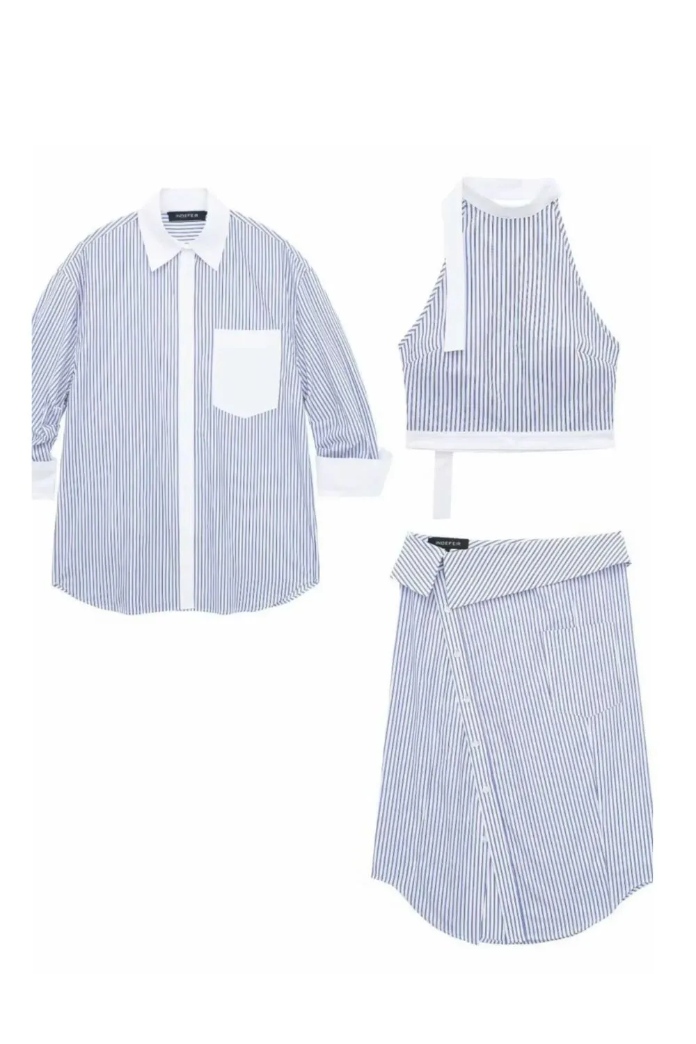 'Brooklyn' Stripe  Shirt & Midi Skirt（Sold Seperately)