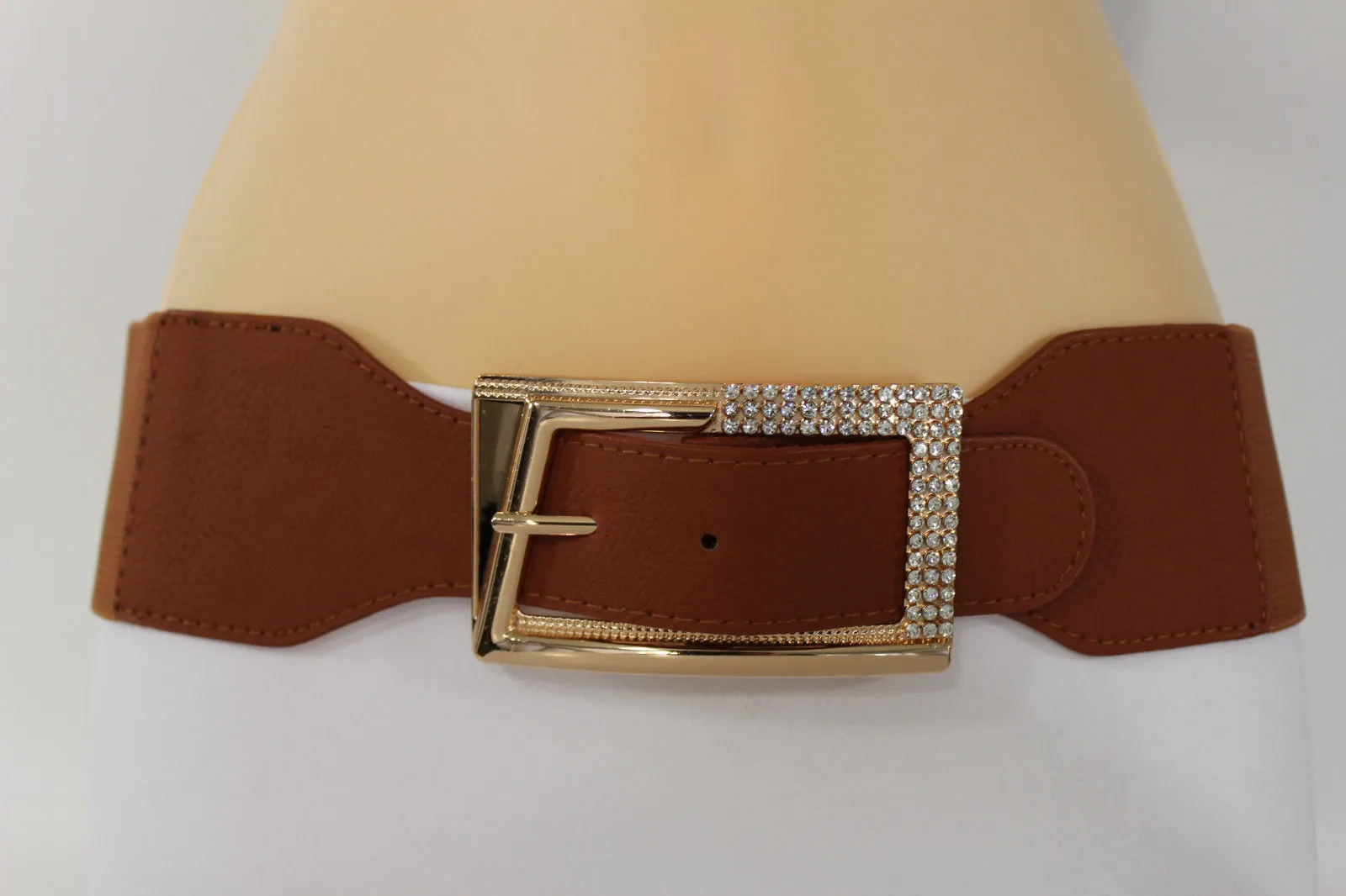 Brown Black Red Tie White Hip Waist Belt Big Gold Multi Rhinestones Buckle Women Plus Size M L