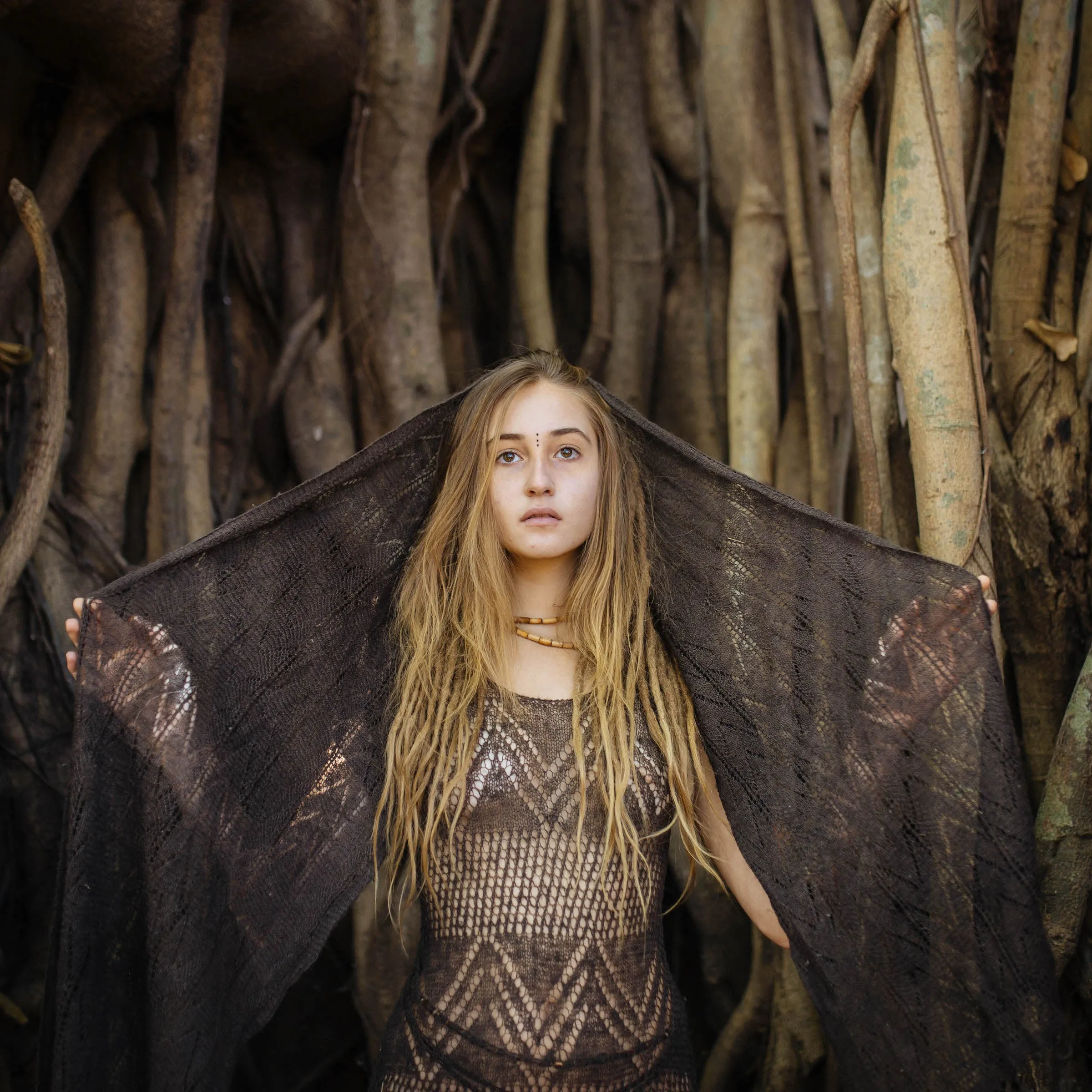 Brown Wild Himalayan Nettle Shawl ~>> Black Walnut Dye