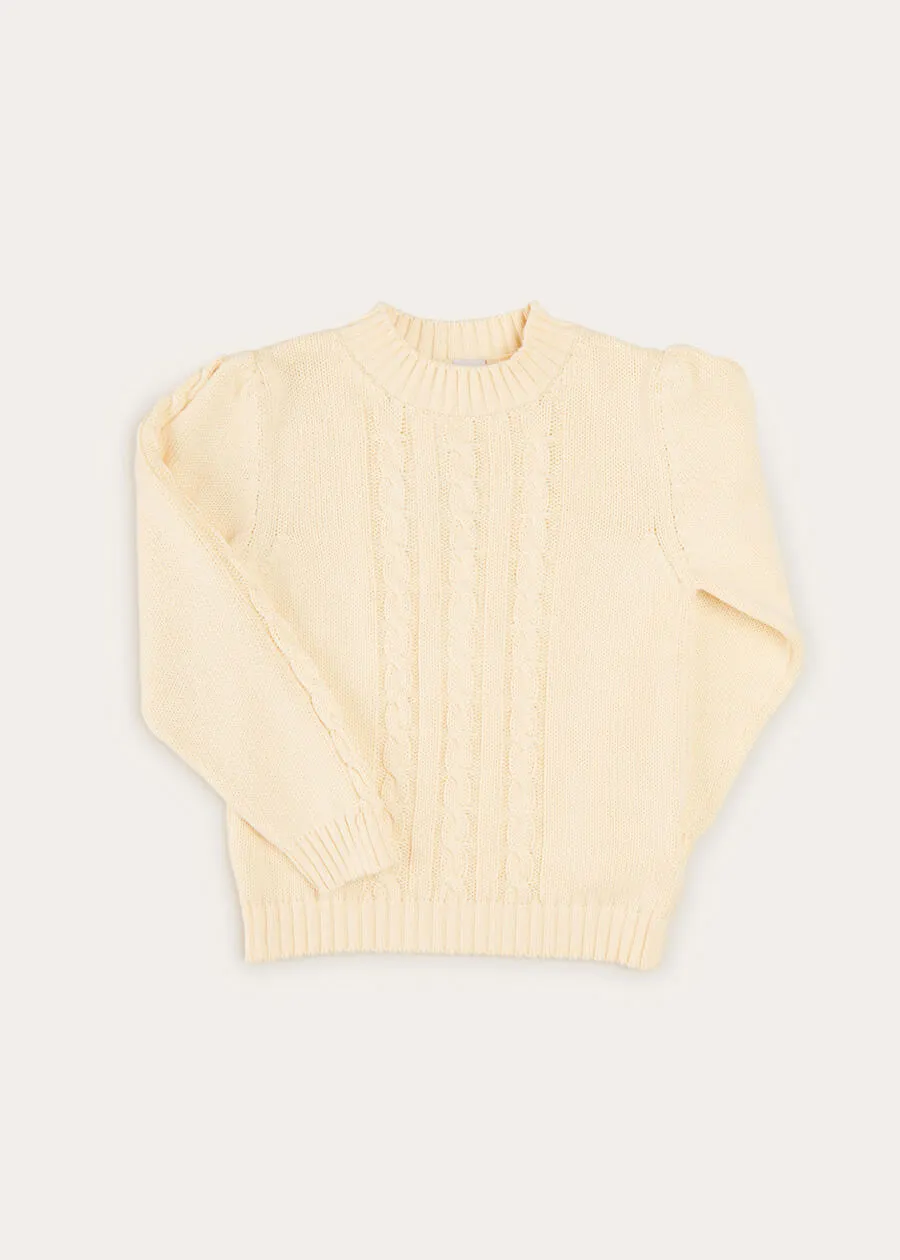 Cable Detail Crew Neck Jumper In Cream (4-10yrs)