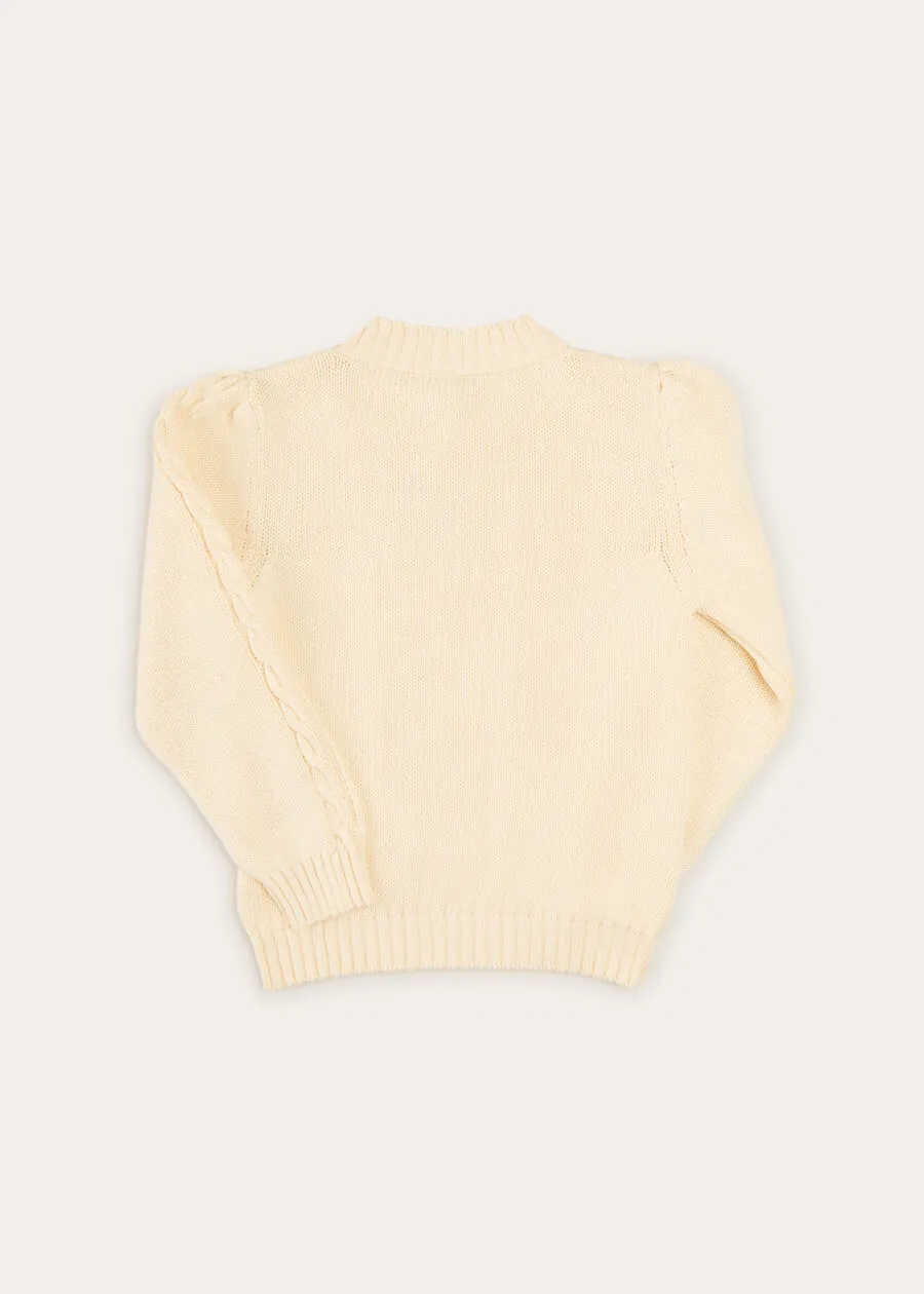 Cable Detail Crew Neck Jumper In Cream (4-10yrs)