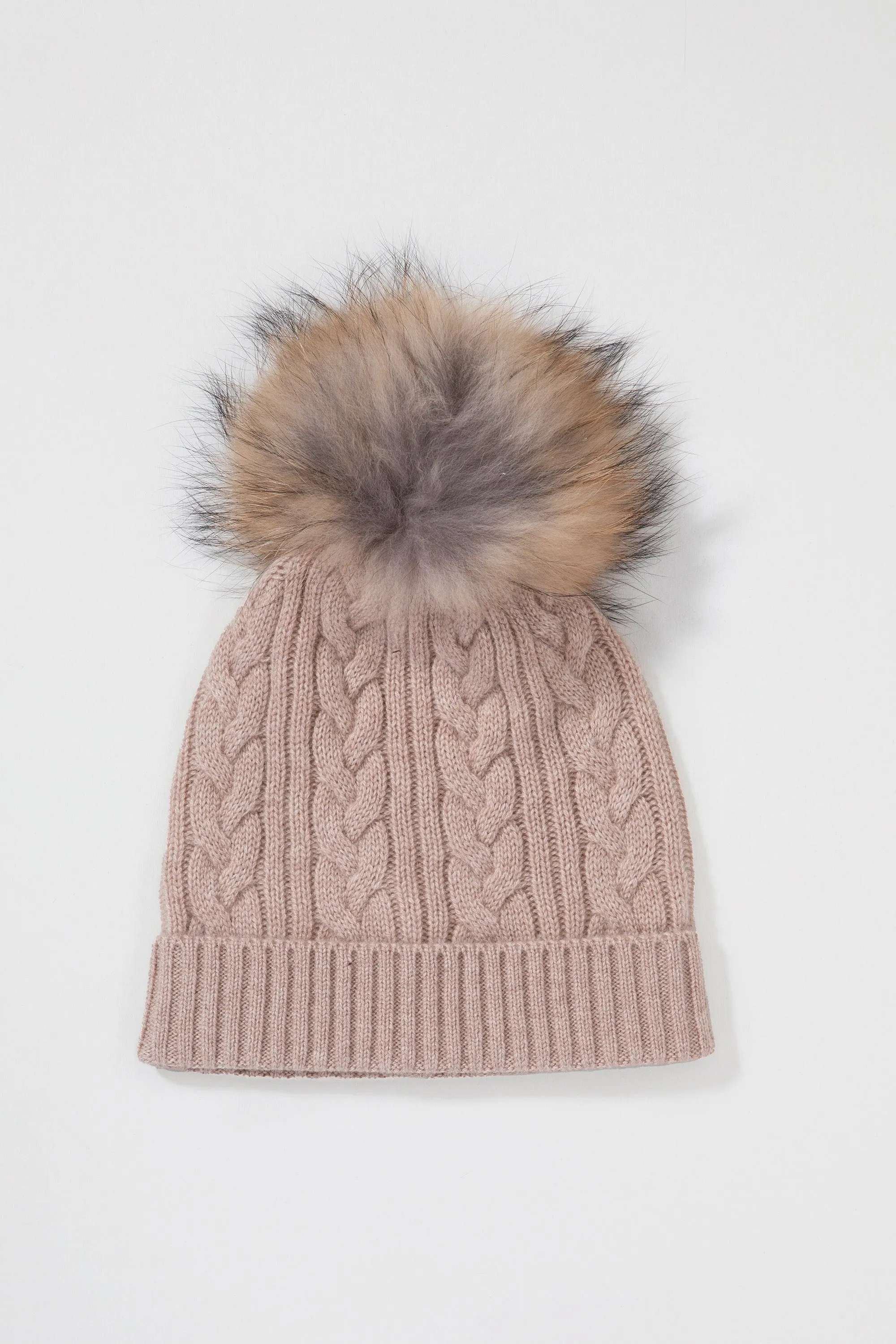 Cable Knit Pom Pom Hat - Sand