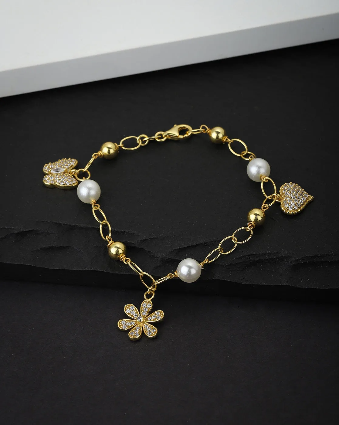 Carlton London Gold Plated With Cz Studded Charm Bracelet For Women