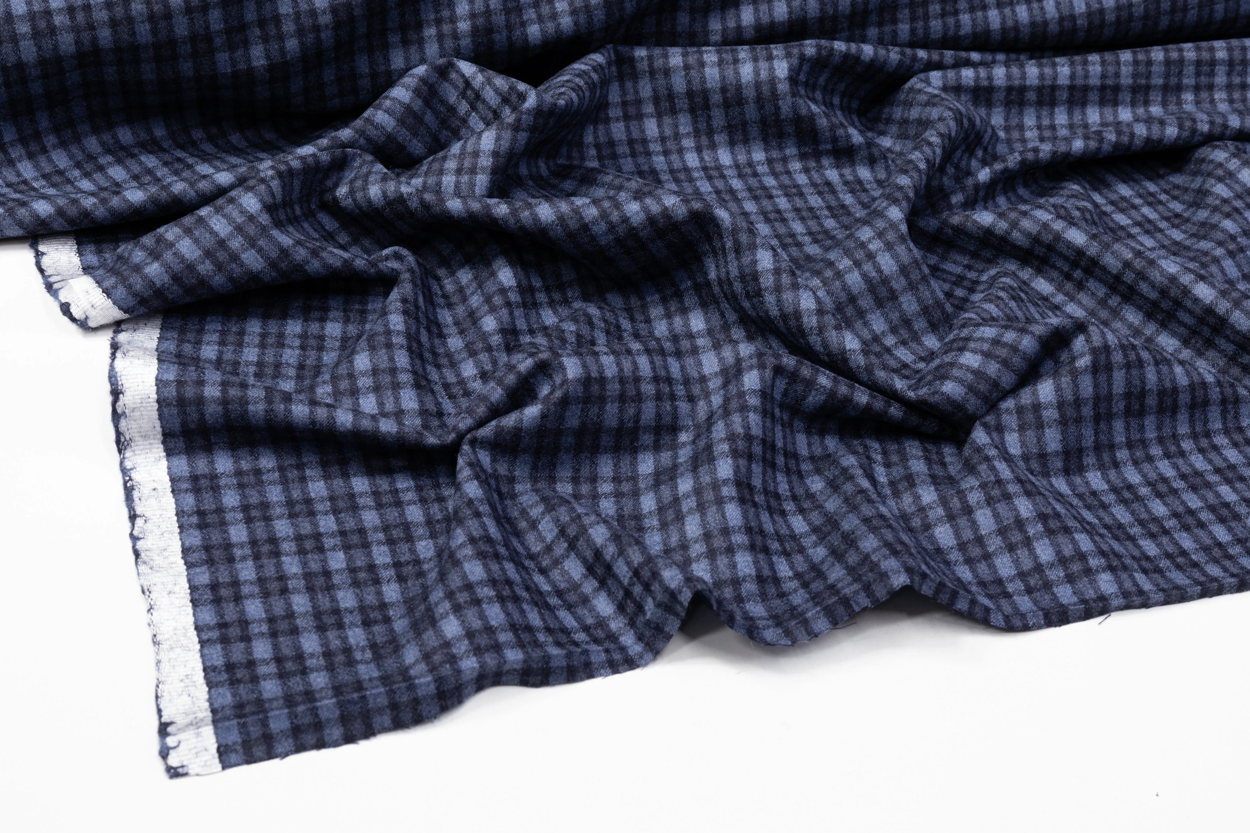 Checked Italian Wool Suiting - Blue