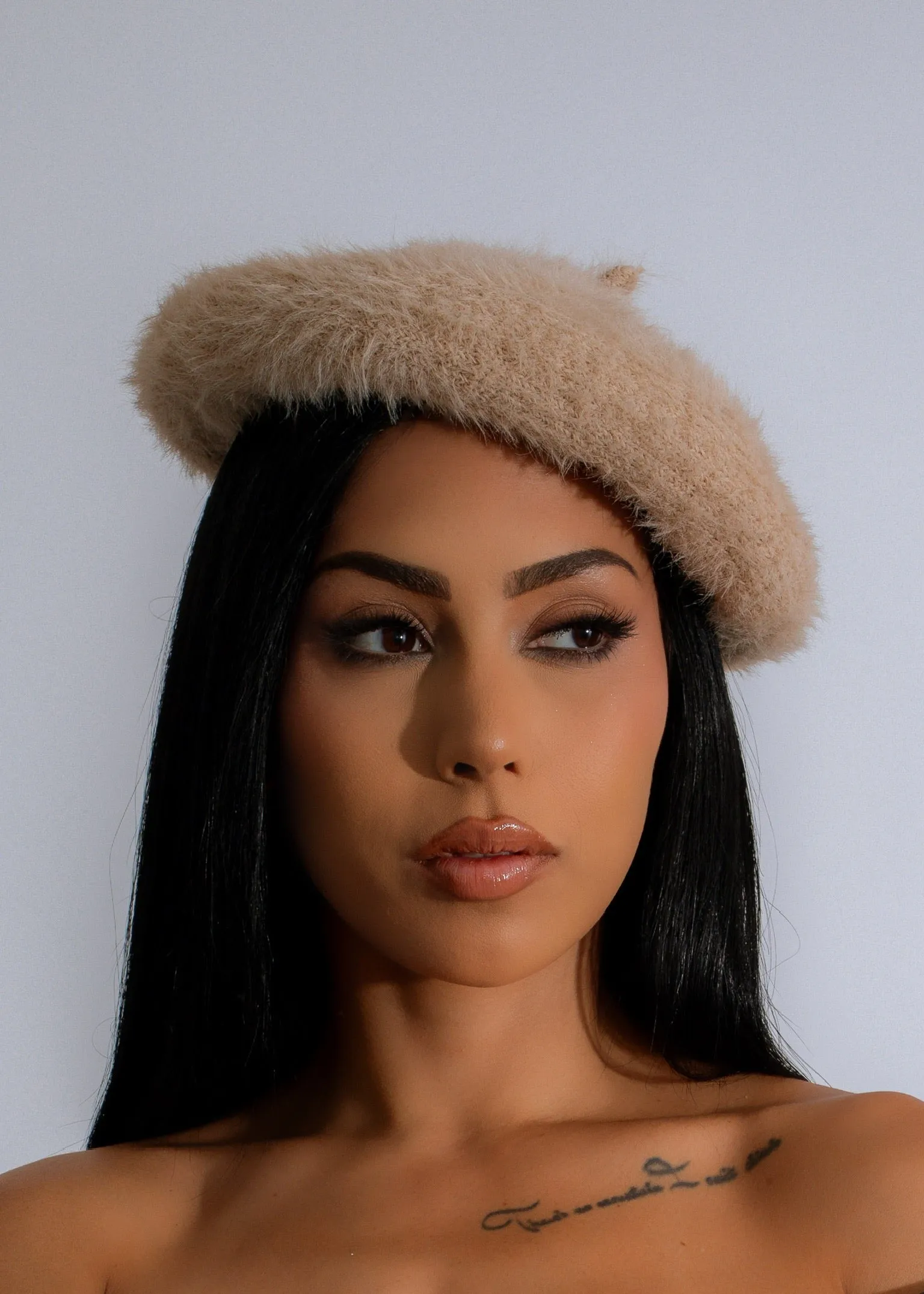 Clear As Day Fuzzy Beret Nude