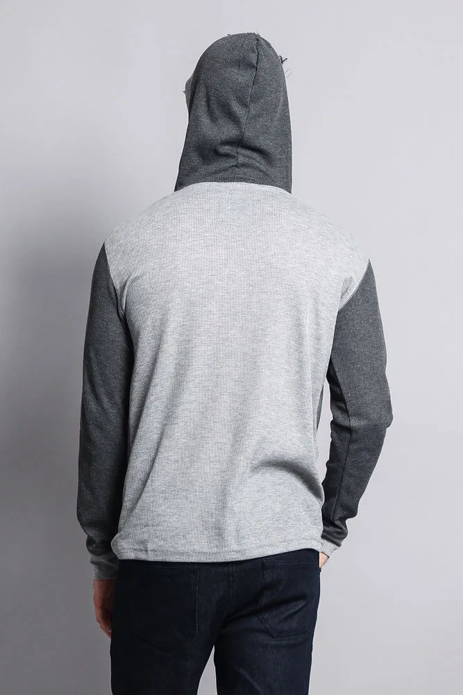 Contrast Waffle Knit Thermal Lightweight Hoodie