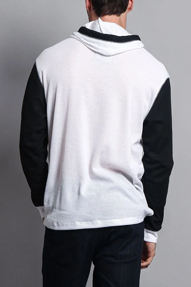 Contrast Waffle Knit Thermal Lightweight Hoodie