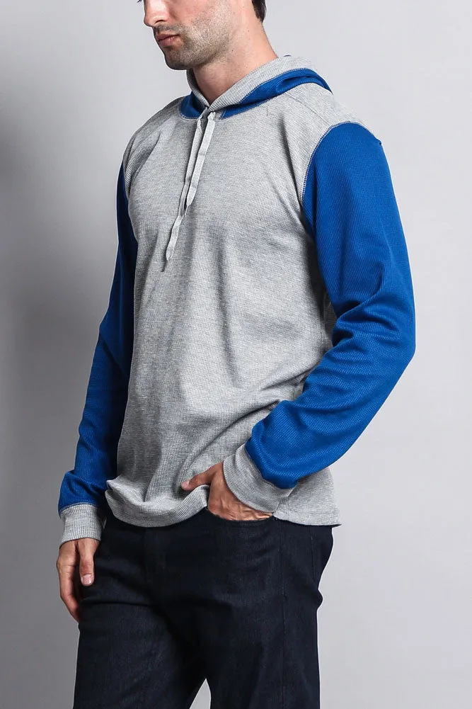 Contrast Waffle Knit Thermal Lightweight Hoodie