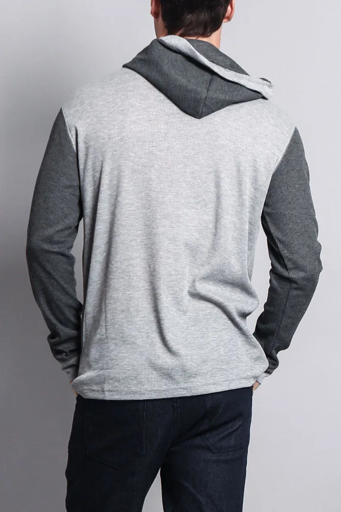 Contrast Waffle Knit Thermal Lightweight Hoodie