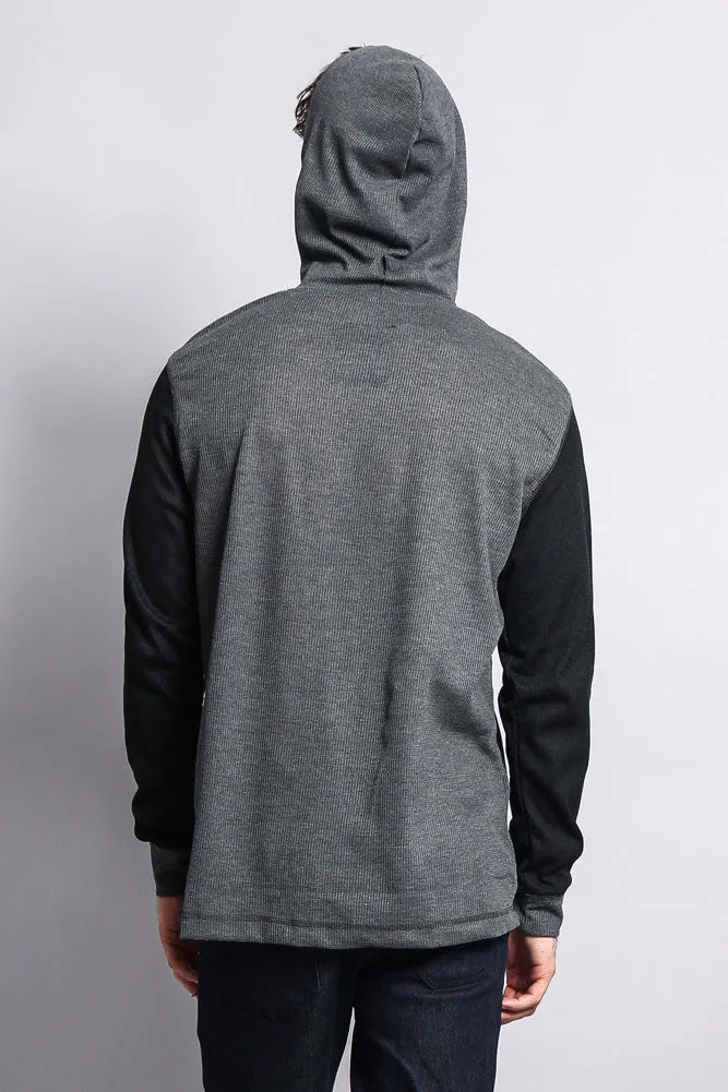 Contrast Waffle Knit Thermal Lightweight Hoodie