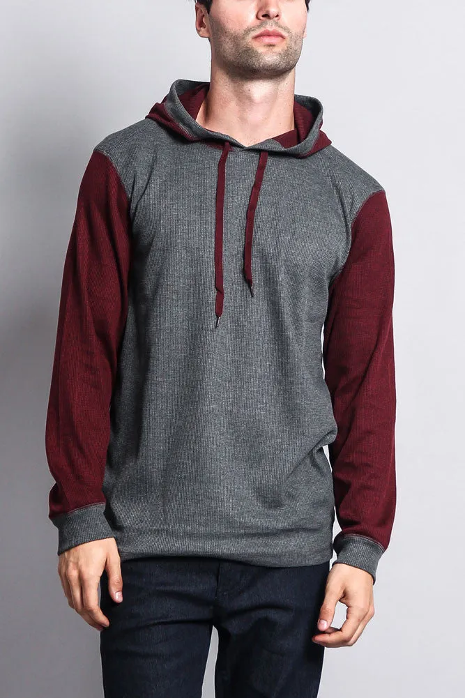 Contrast Waffle Knit Thermal Lightweight Hoodie