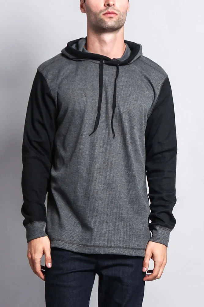 Contrast Waffle Knit Thermal Lightweight Hoodie