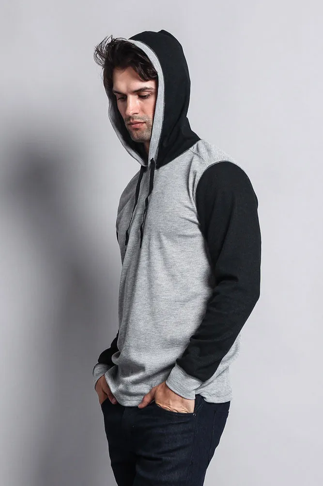 Contrast Waffle Knit Thermal Lightweight Hoodie