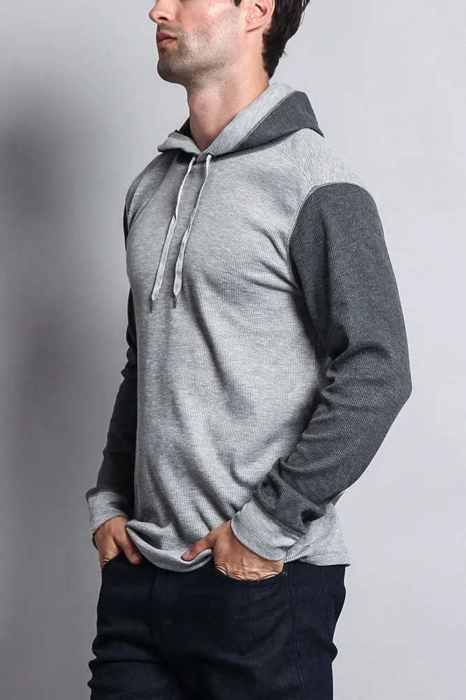 Contrast Waffle Knit Thermal Lightweight Hoodie