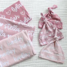 Custom Personalized Baby Name Swaddle Blanket | Graphic Pinks