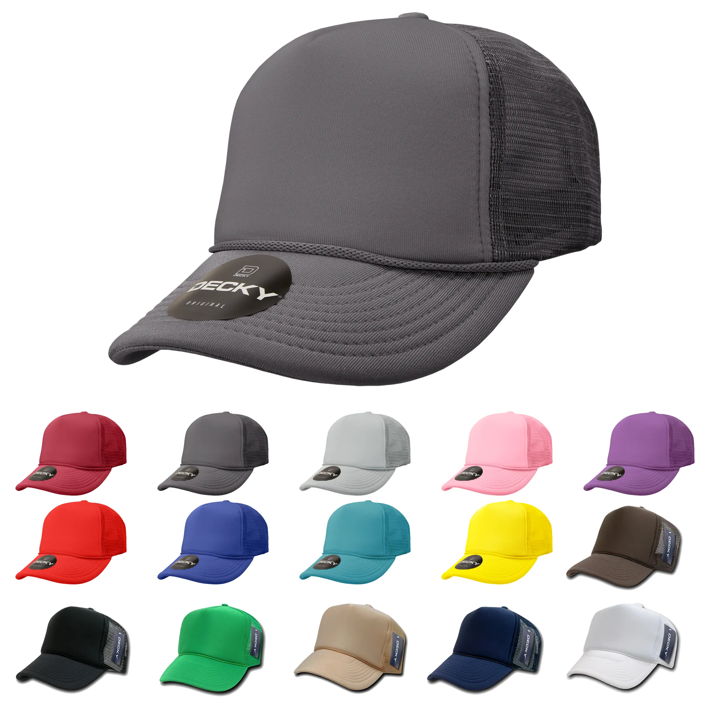 Decky 211 Blank 5 Panel Foam Trucker Cap, Mesh Back Hat