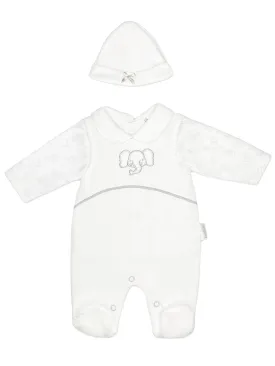 Elephant Dungaree, Long Sleeve Top & Hat - White