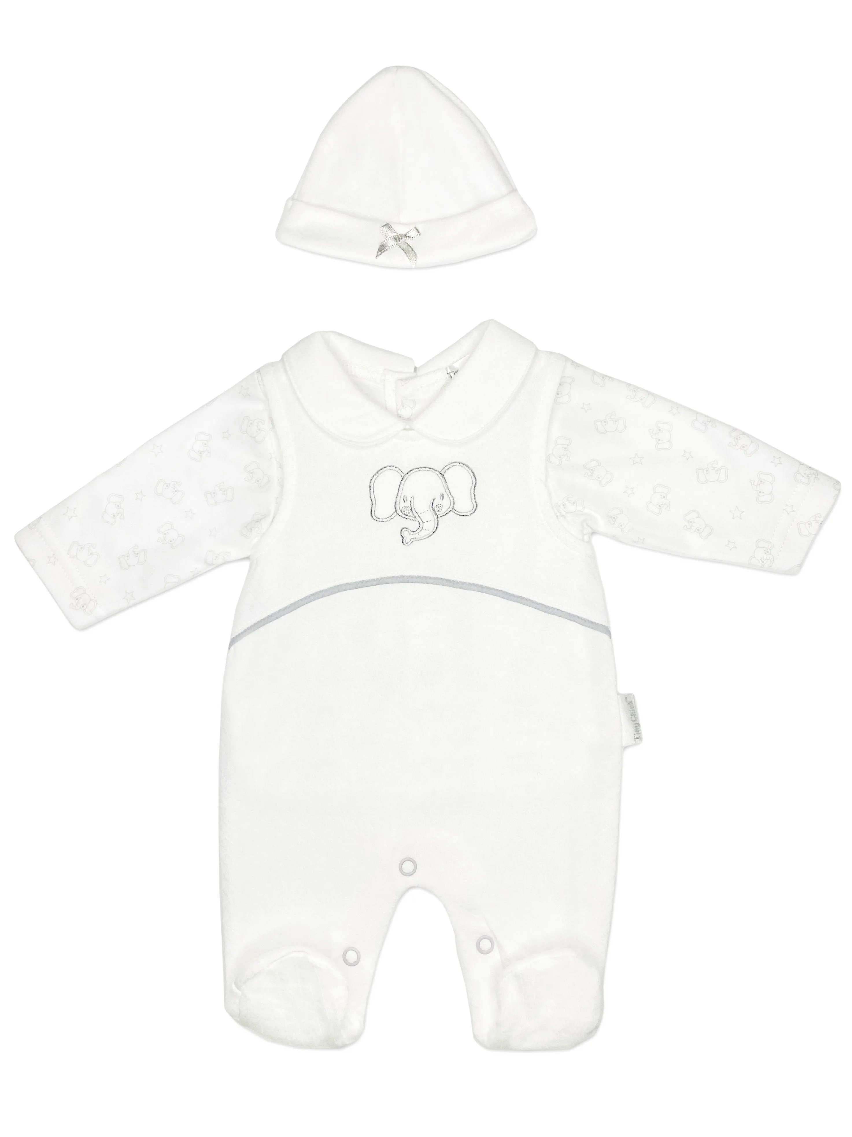 Elephant Dungaree, Long Sleeve Top & Hat - White