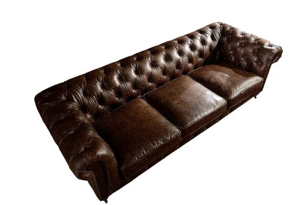 Genuine Leather 3 Seater Chesterfield Sofa  Brown