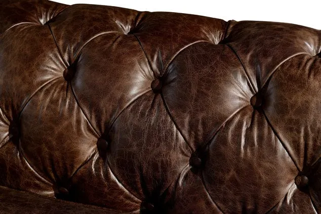 Genuine Leather 3 Seater Chesterfield Sofa  Brown