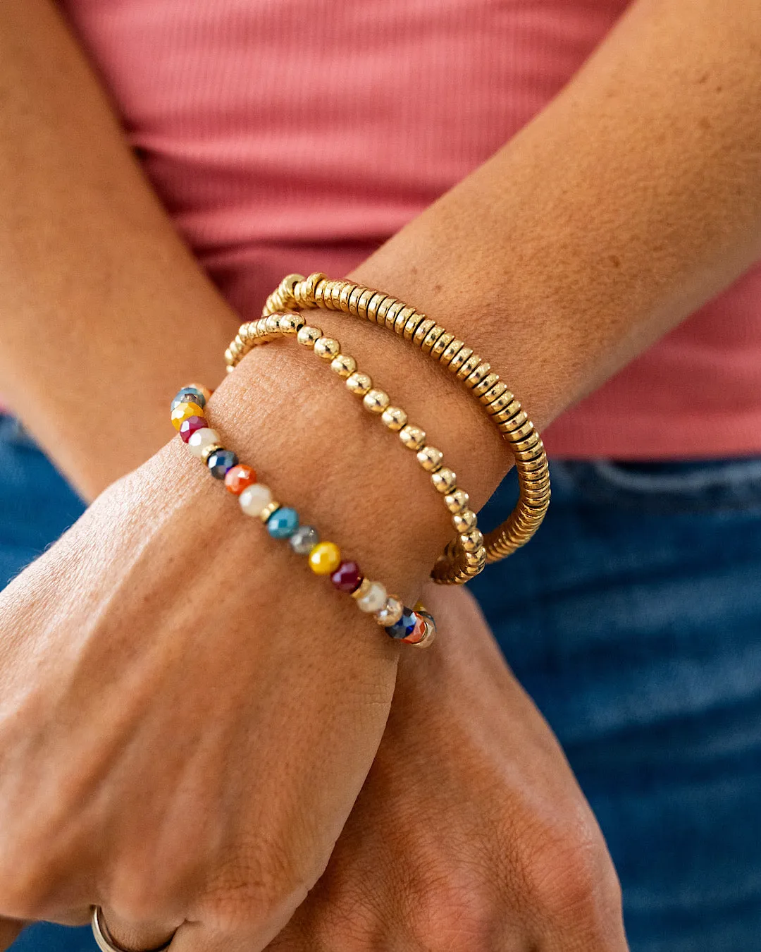 Gold and Multi Colored Beaded Bracelet Set