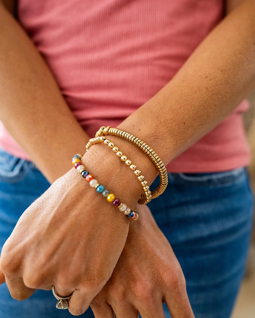 Gold and Multi Colored Beaded Bracelet Set