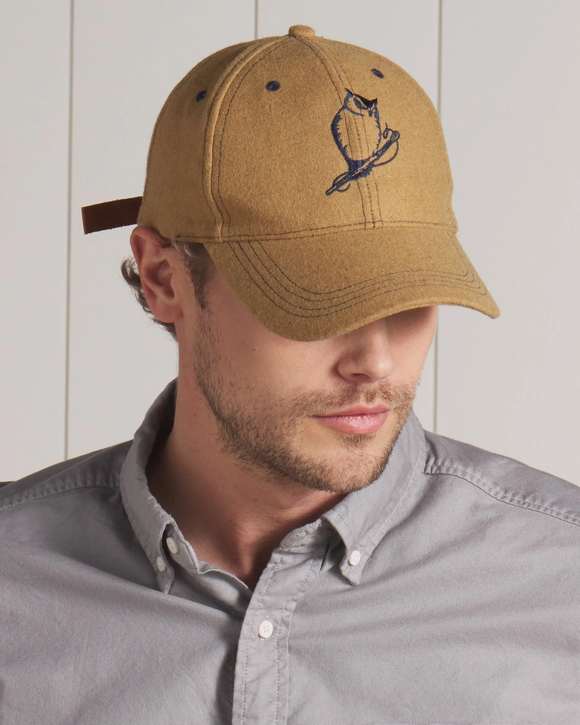 Grayers Owl Wool Baseball Cap - Burlap