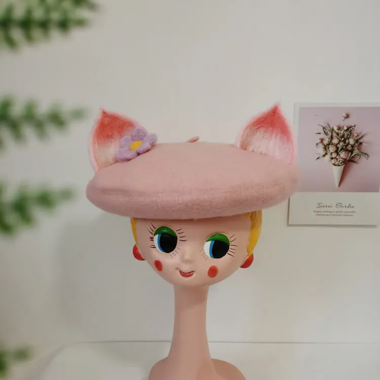 HANDMADE CUTE LOVELY Fox ear Wool Beret HAT BY9002